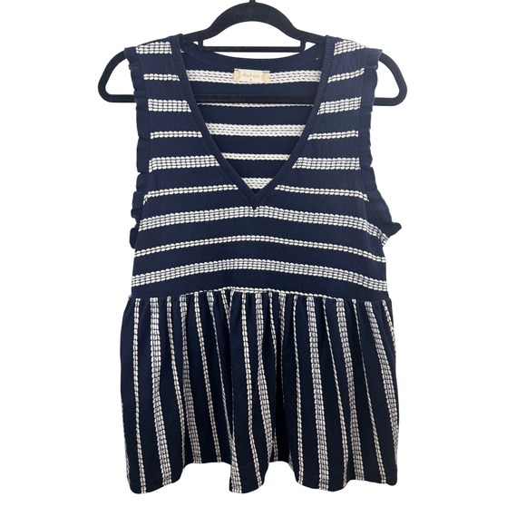 Altared State Sweaters - Altare'd‎ State Navy White Stripe V Neck Peplum Top Sz M Cotton Casual Peasent
